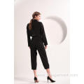 Ladies' Black Color Cropped Blazer and Trousers